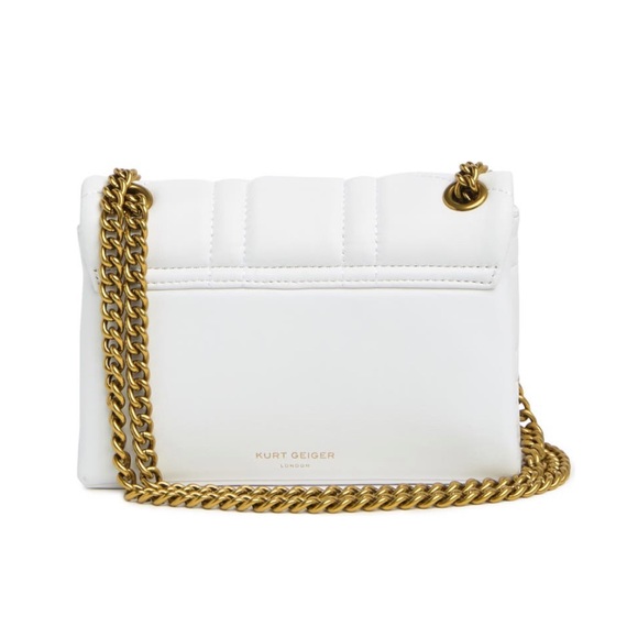 Kurt Geiger London Leather Mini Kensington UJ White NWT Chain Strap Gold Eagle - Picture 2 of 9